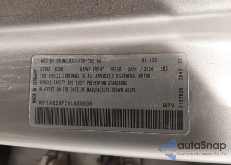 2004 Porsche Cayenne S z USA, uszkodzony, nr VIN WP1AB29P74LA69698